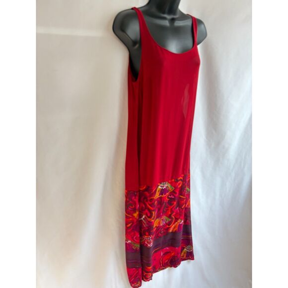Vintage Red Slip Light Maxi Beachy Dress 2 Boho Ornaments Vacation Swim Cover - Picture 4 of 9